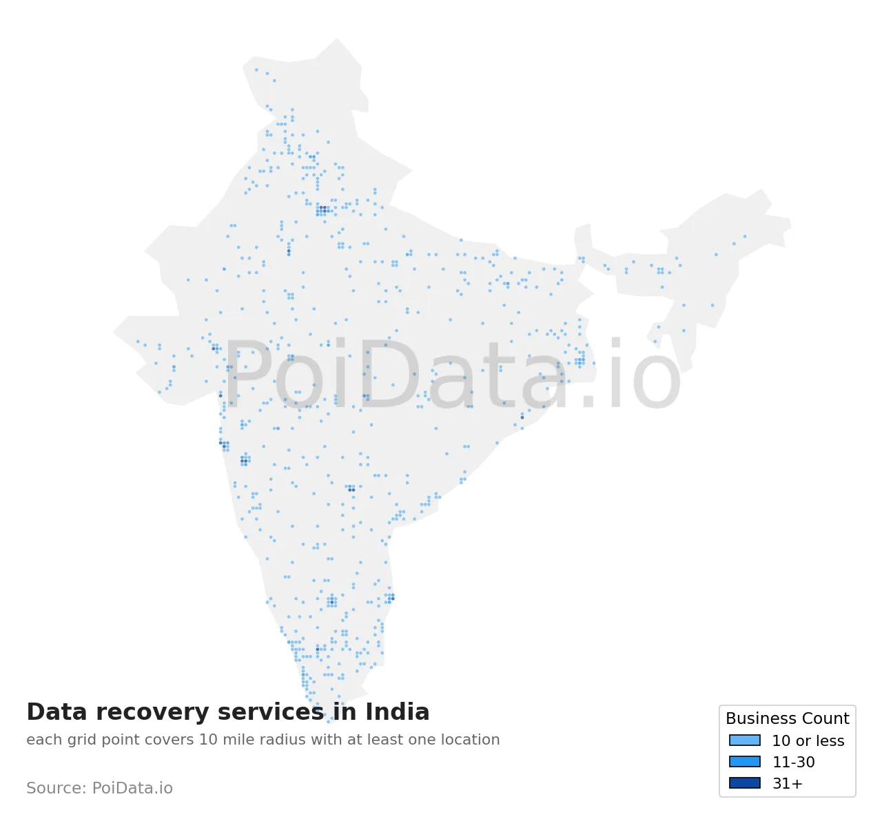Data recovery service density map for India