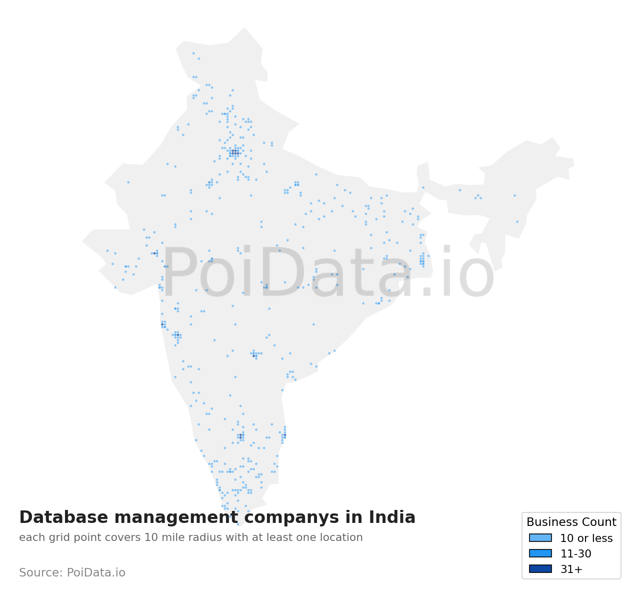 Database management company density map for India