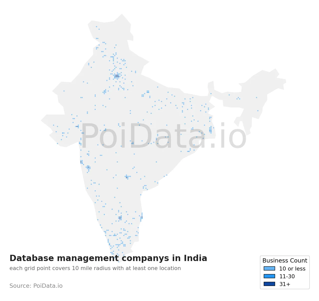 Database management company density map for India