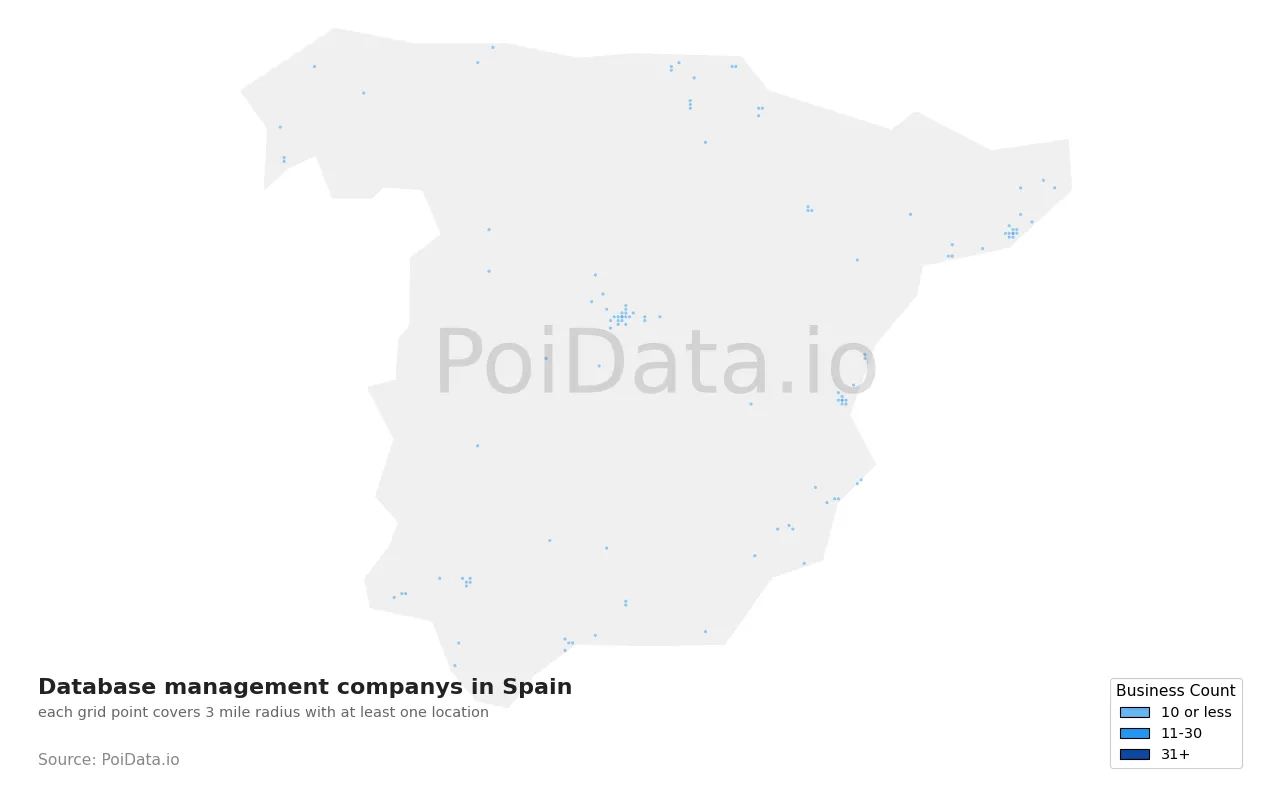 Database management company density map for Spain