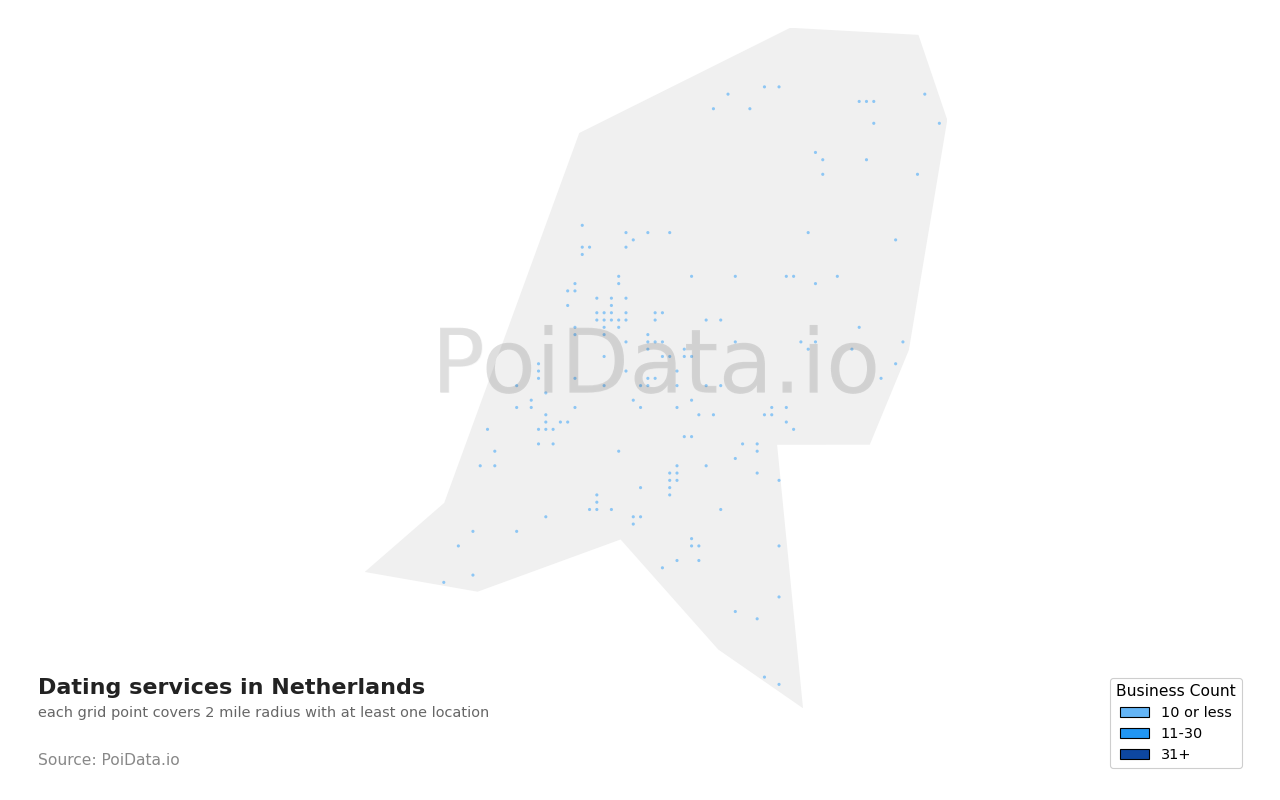 Dating service density map for Netherlands