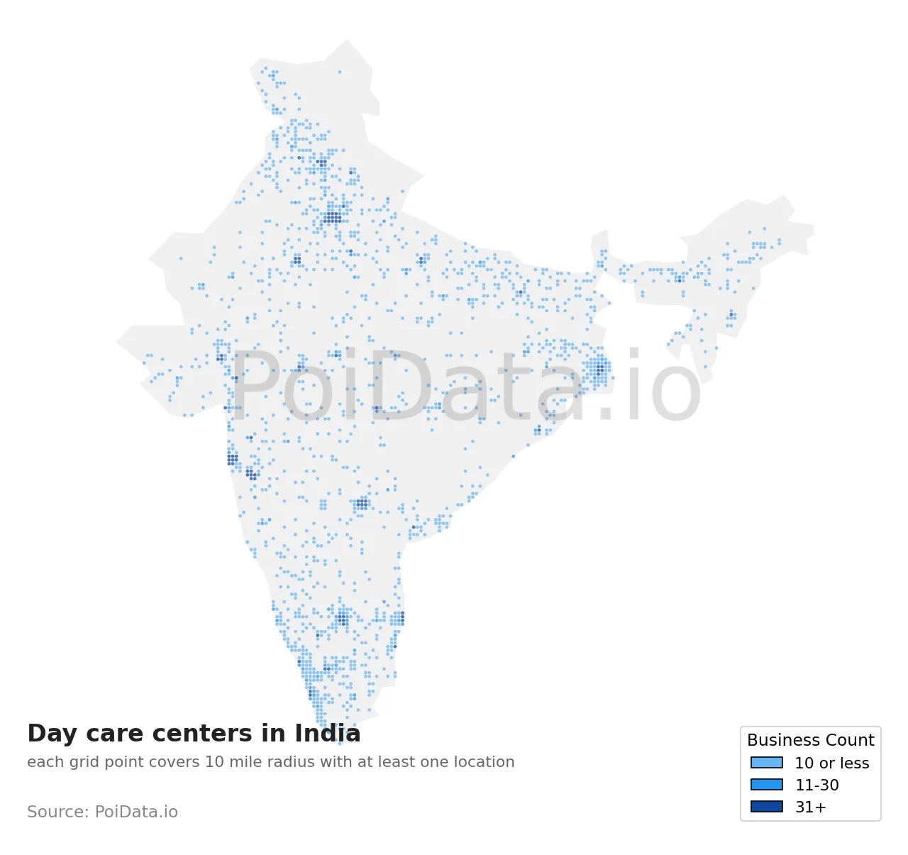 Day care center density map for India