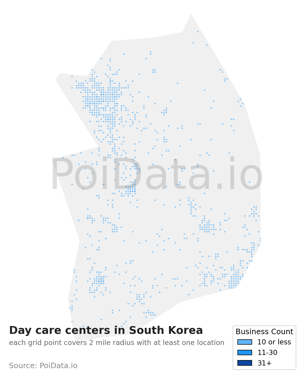 Day care center density map for South Korea