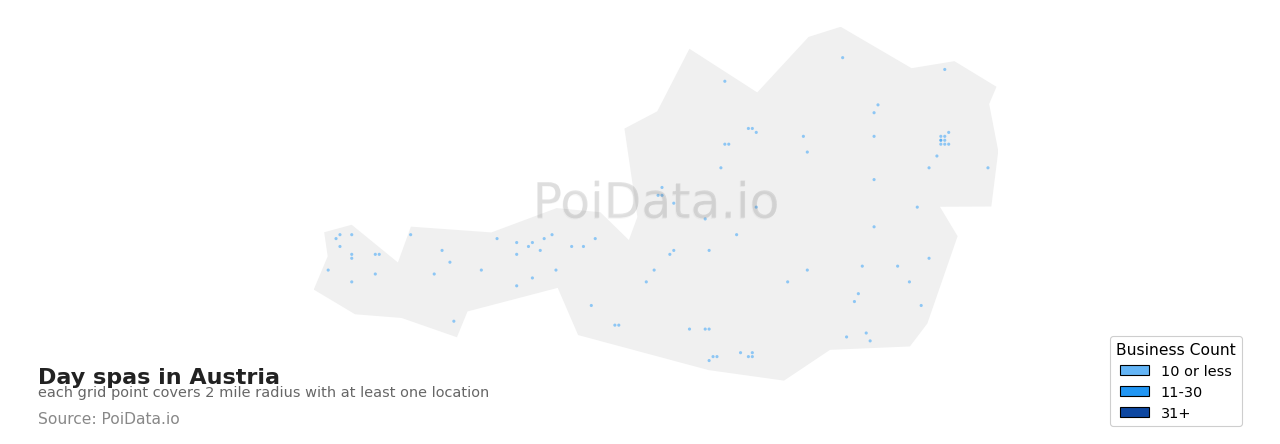 Day spa density map for Austria