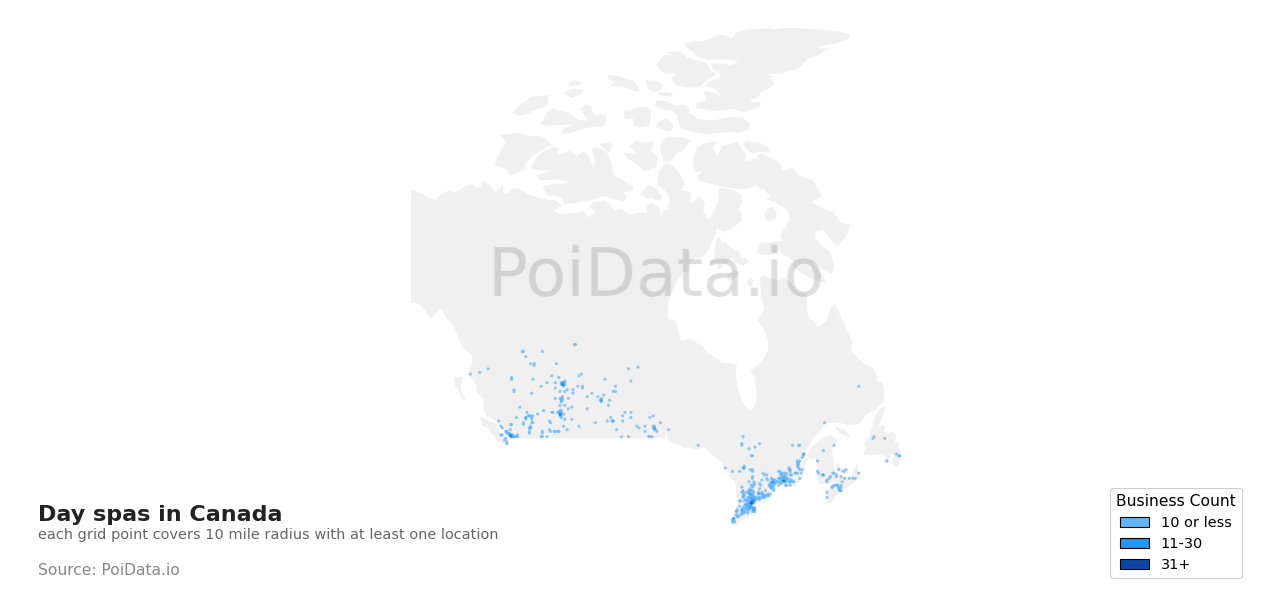 Day spa density map for Canada
