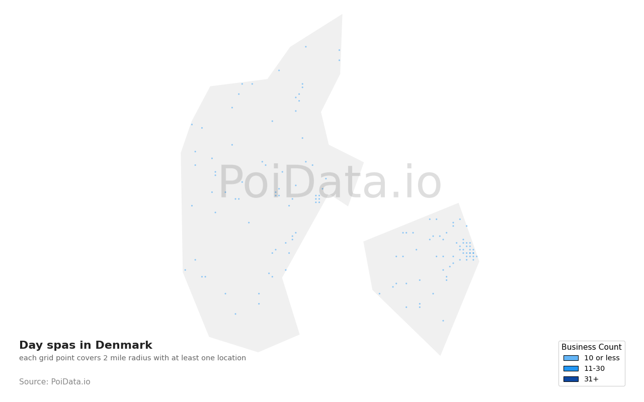 Day spa density map for Denmark