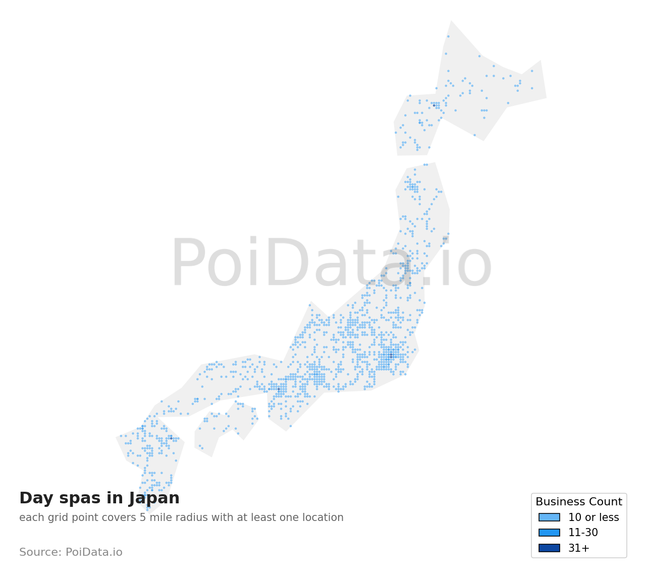 Day spa density map for Saitama, Japan