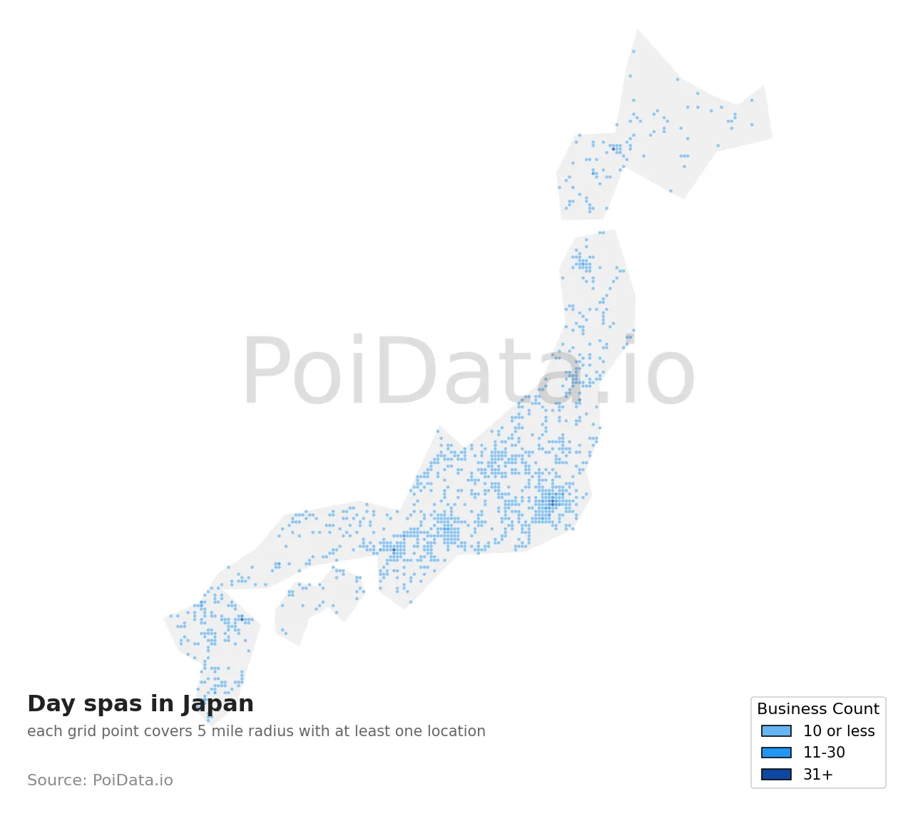 Day spa density map for Japan