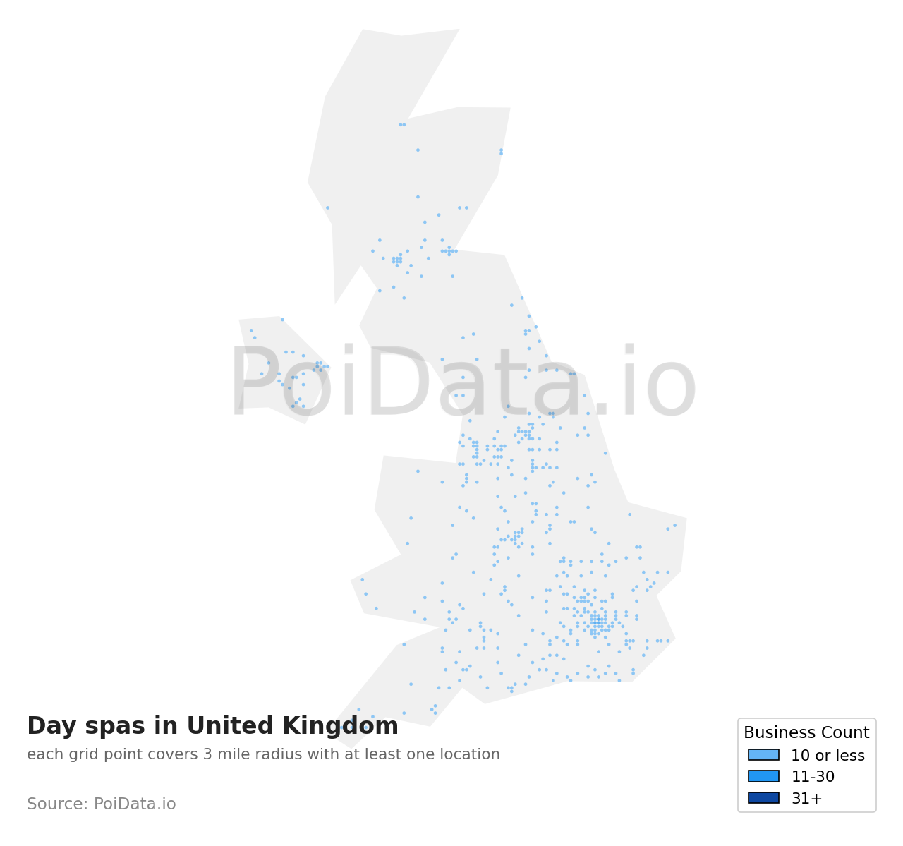 Day spa density map for United Kingdom
