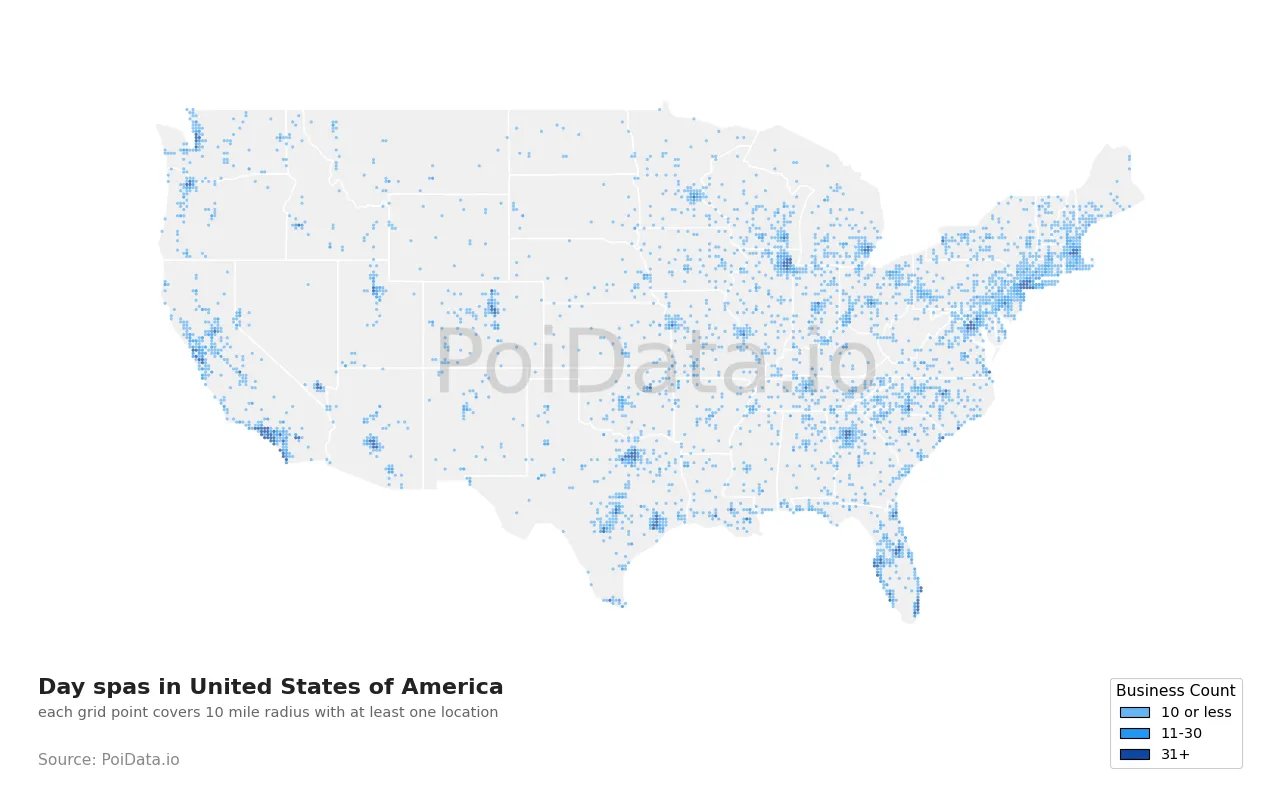 Day spa density map for United States