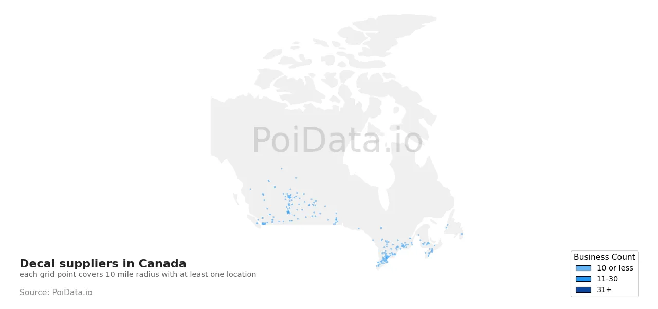 Decal supplier density map for Canada