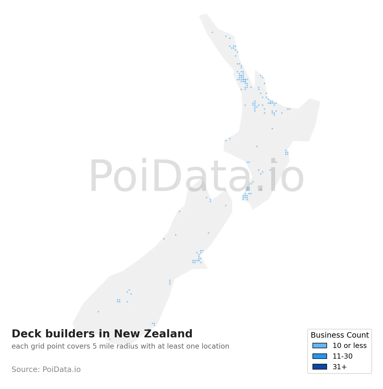 Deck builder density map for New Zealand