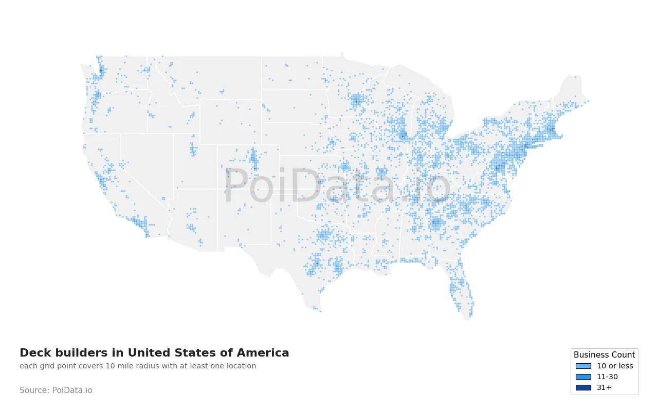 Deck builder density map for United States