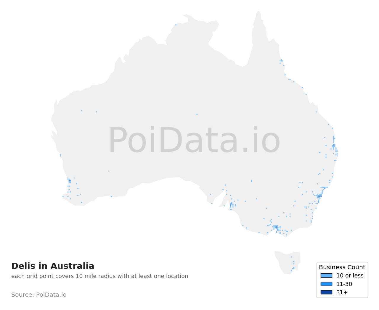 Deli density map for Australia