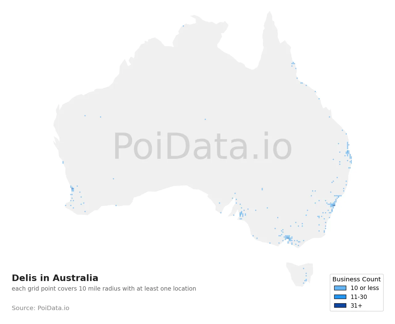 Deli density map for Australia