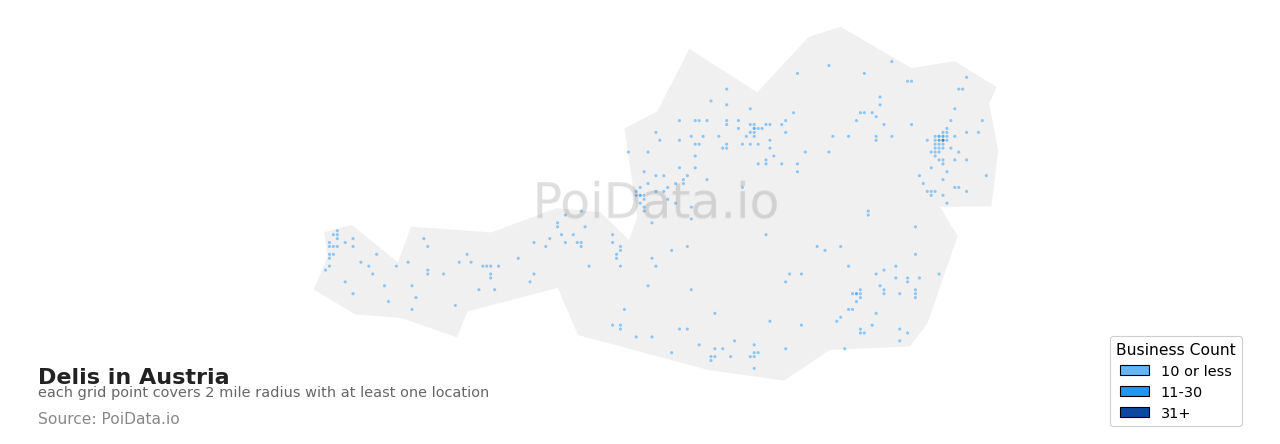 Deli density map for Austria