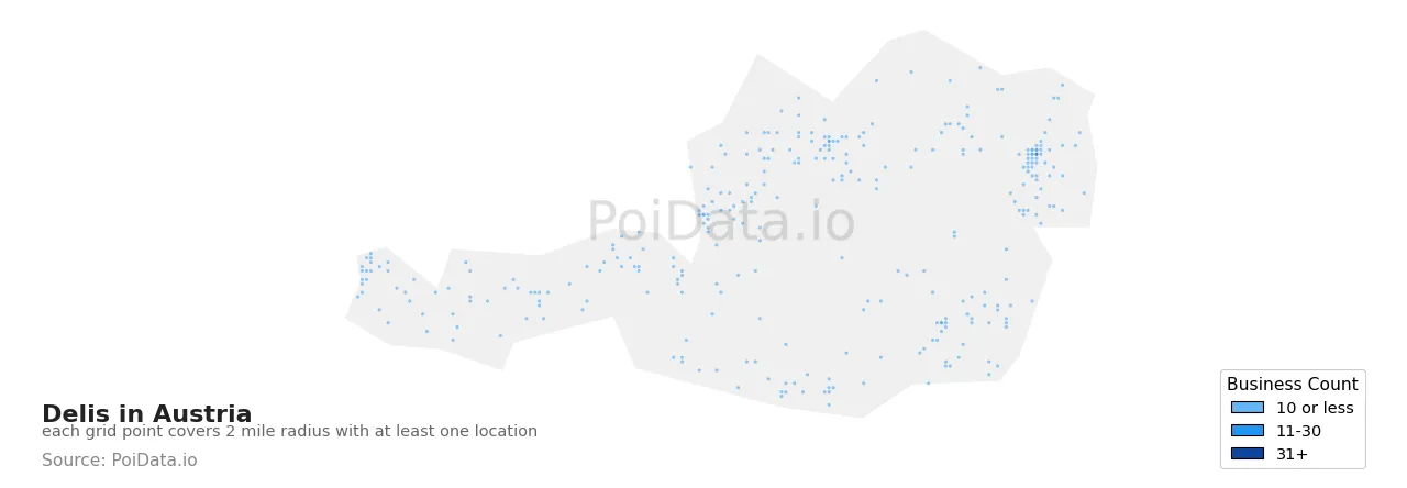 Deli density map for Austria
