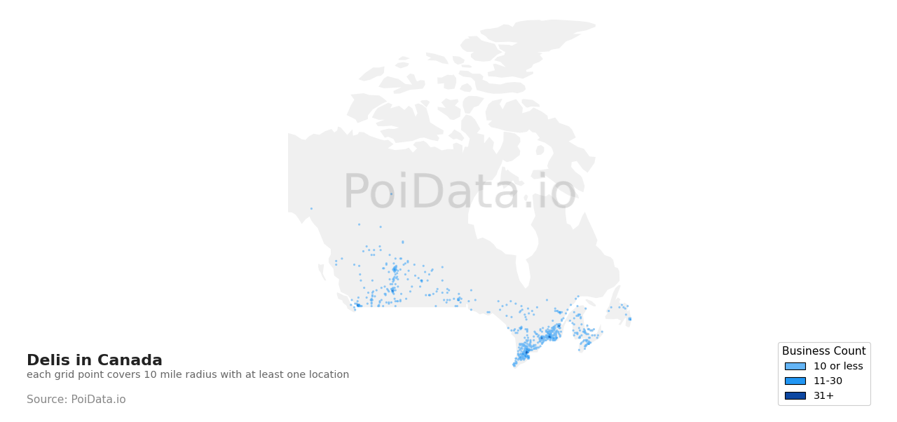 Deli density map for Canada