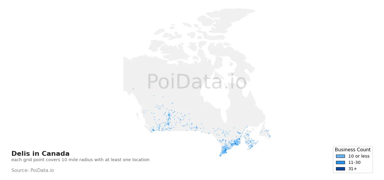 Deli density map for Canada