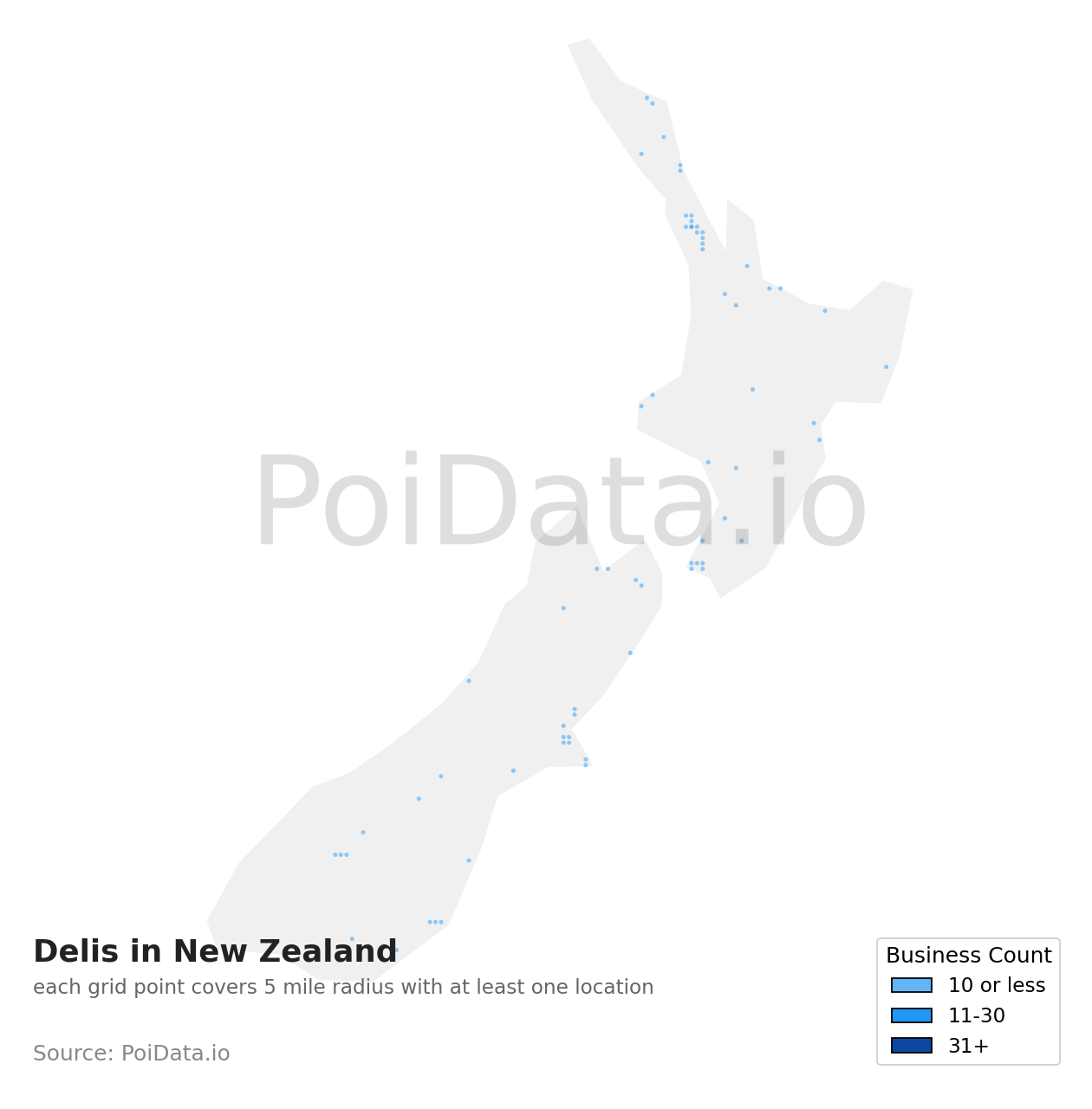 Deli density map for New Zealand