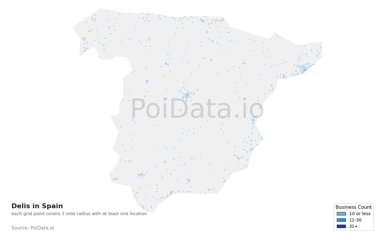 Deli density map for Spain