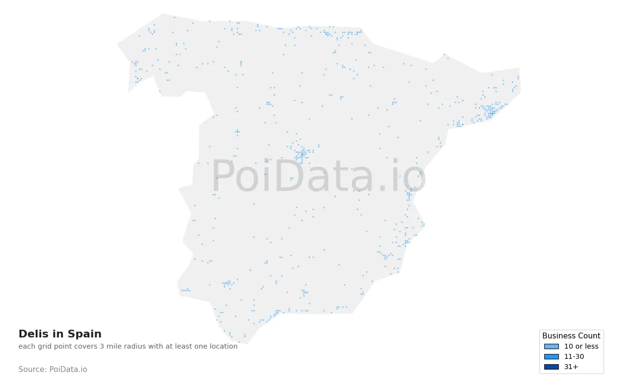 Deli density map for Spain