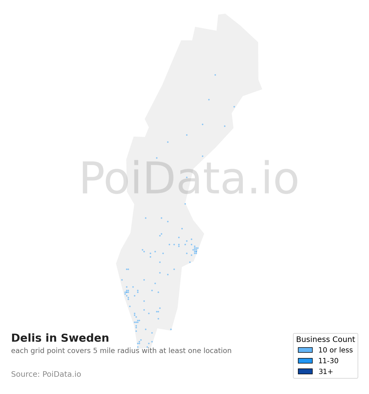 Deli density map for Sweden