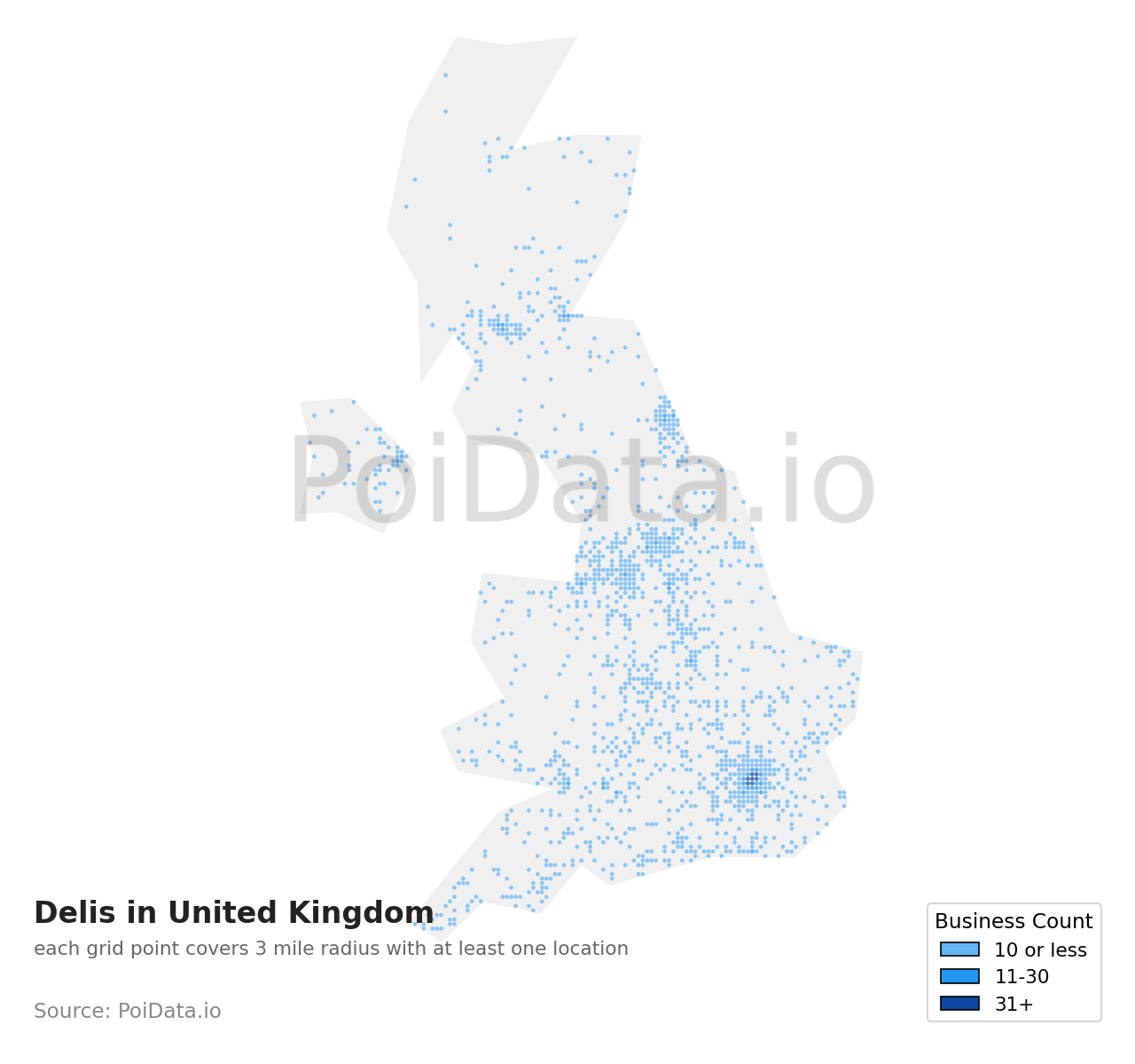 Deli density map for United Kingdom