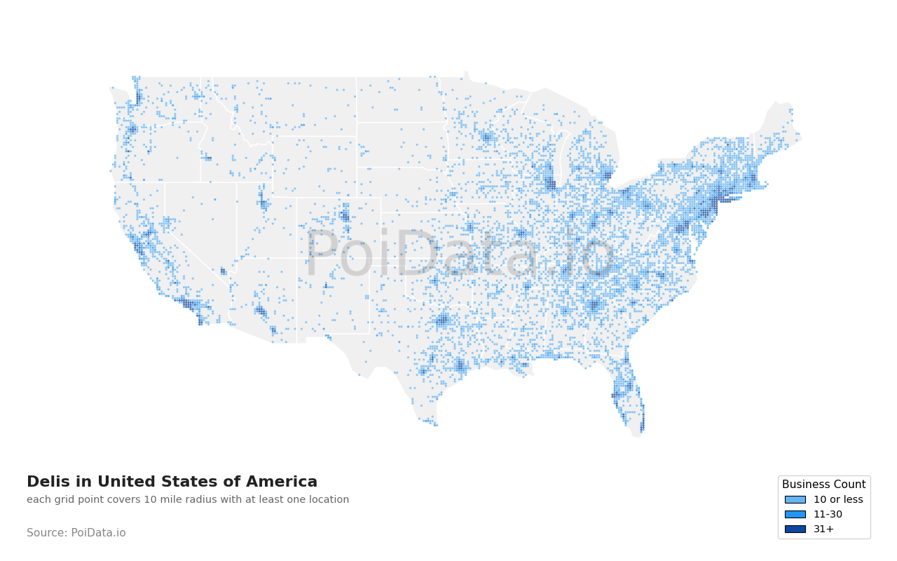 Deli density map for United States