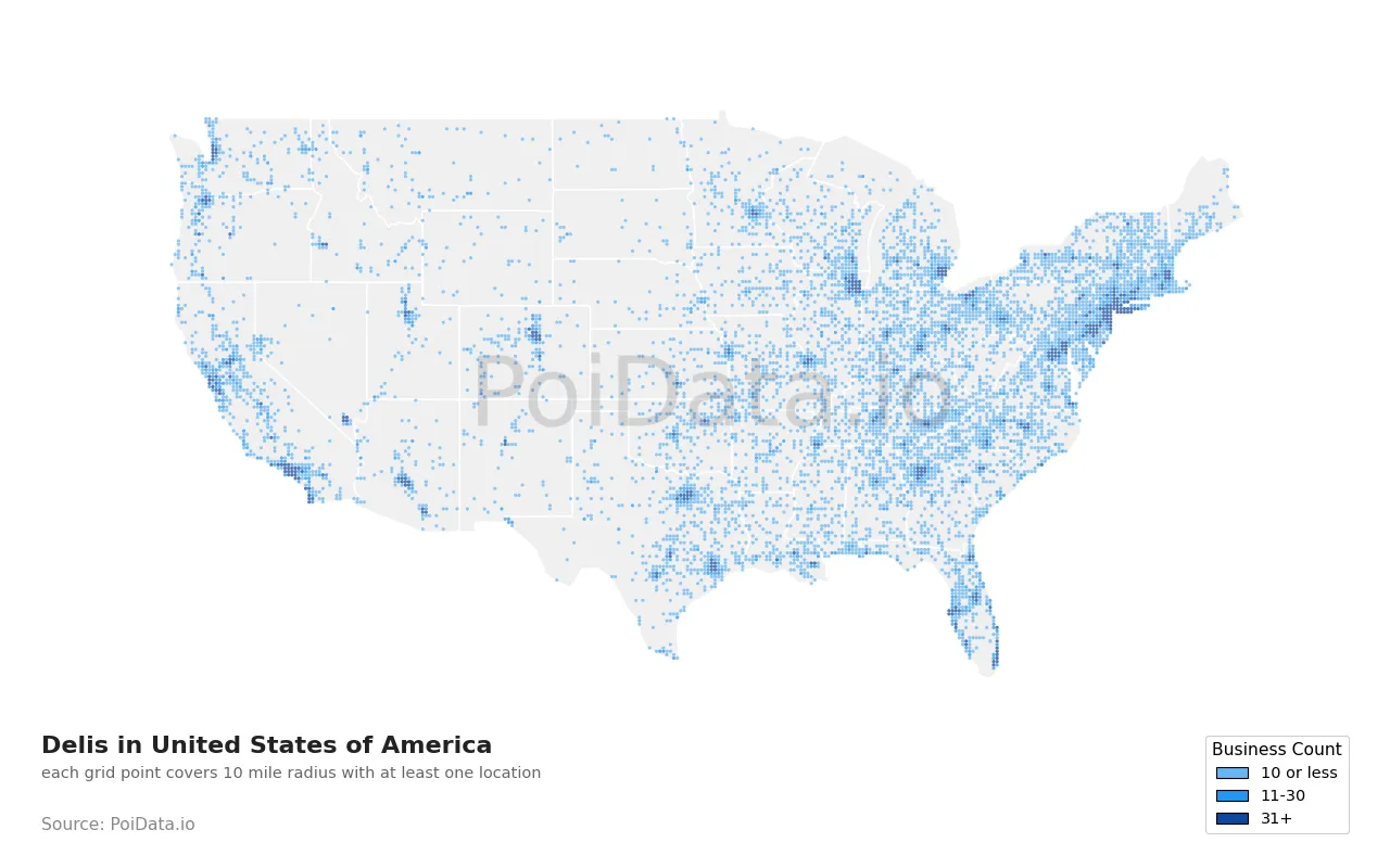 Deli density map for United States