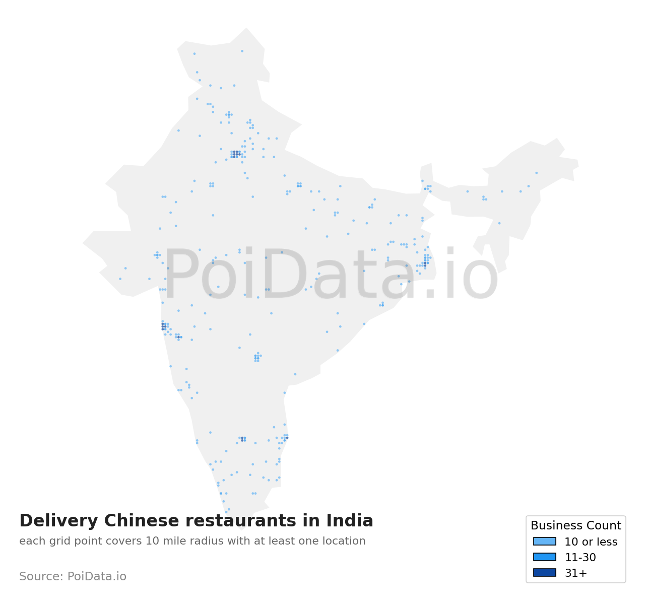 Delivery Chinese restaurant density map for India