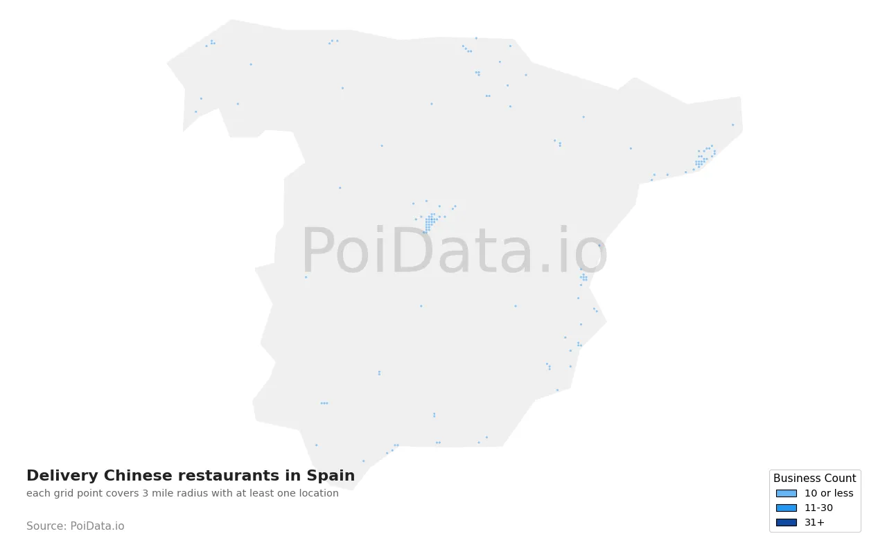 Delivery Chinese restaurant density map for Spain