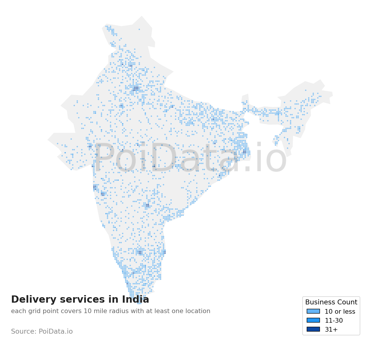 Delivery service density map for India