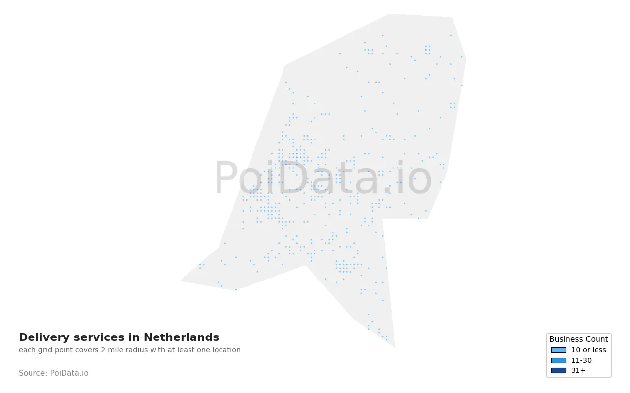 Delivery service density map for Netherlands
