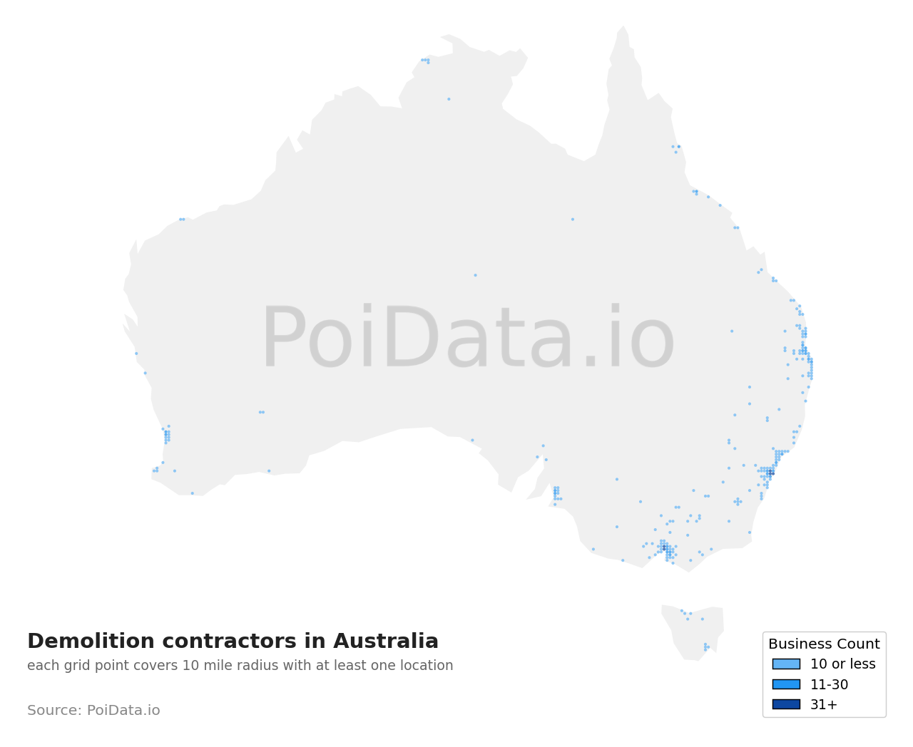 Demolition contractor density map for Australia