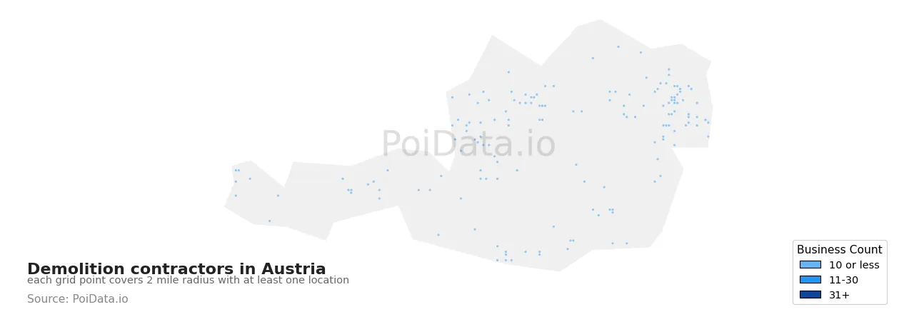 Demolition contractor density map for Austria