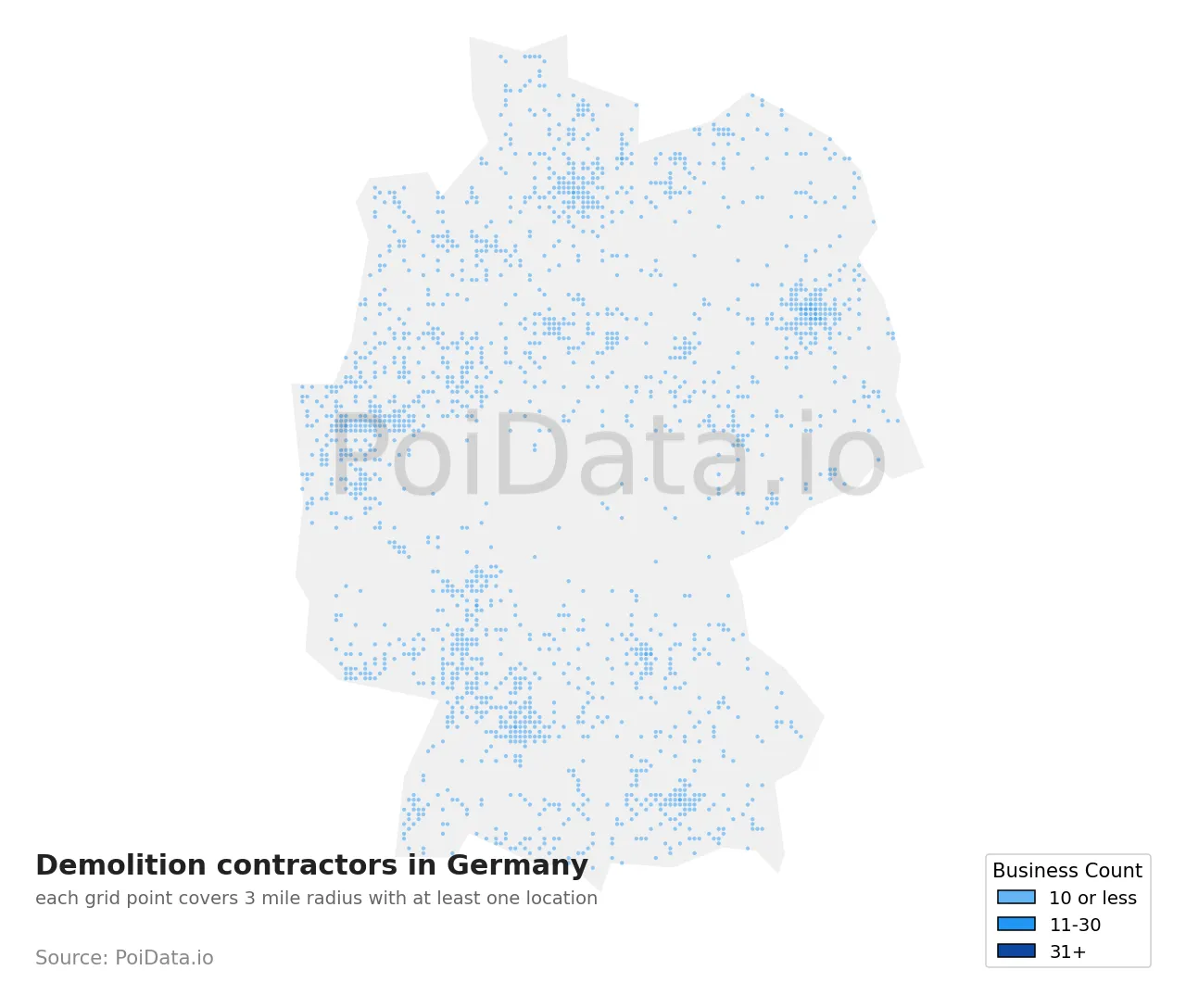 Demolition contractor density map for Germany
