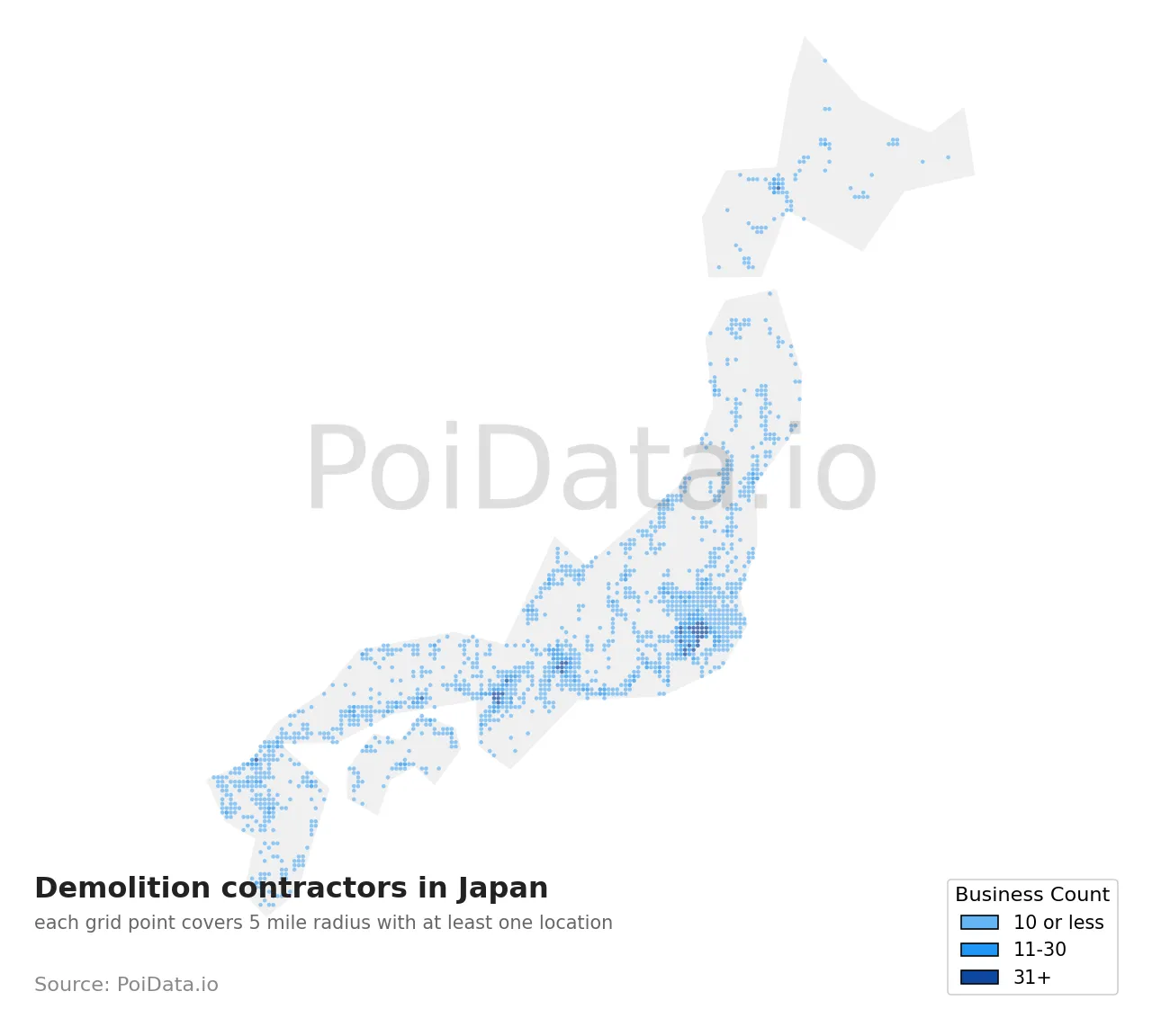 Demolition contractor density map for Japan