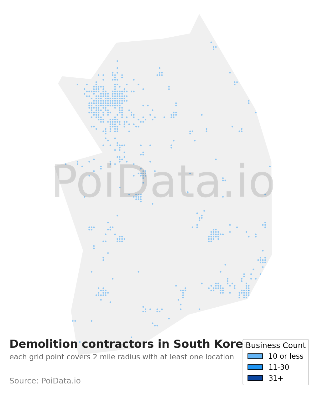 Demolition contractor density map for South Korea