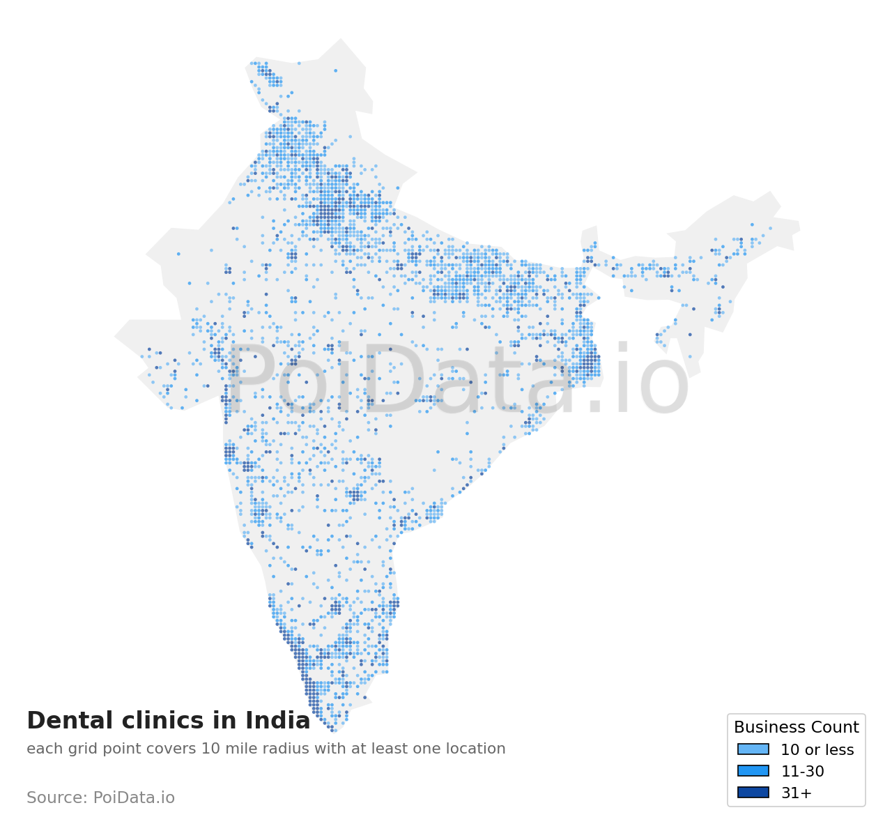 Dental clinic density map for India