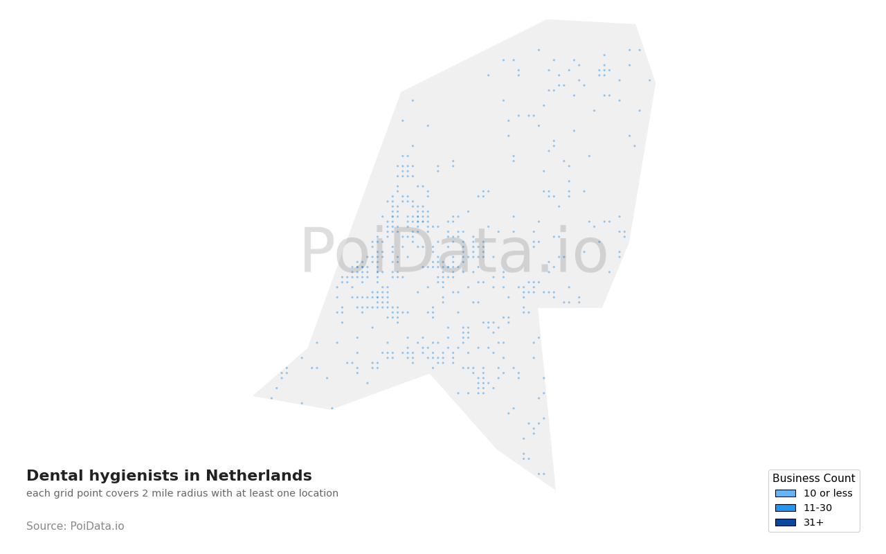 Dental hygienist density map for Netherlands