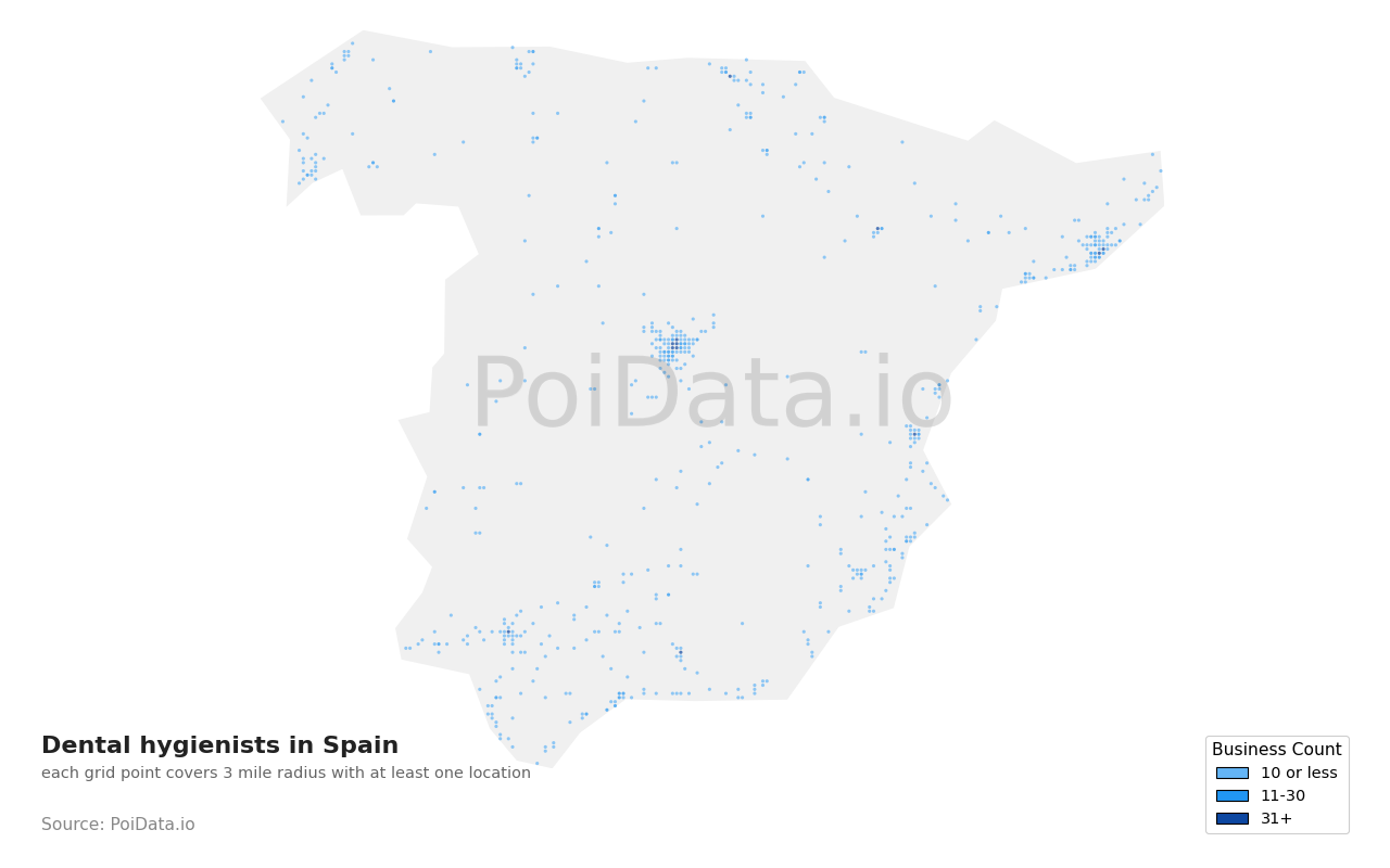 Dental hygienist density map for Spain