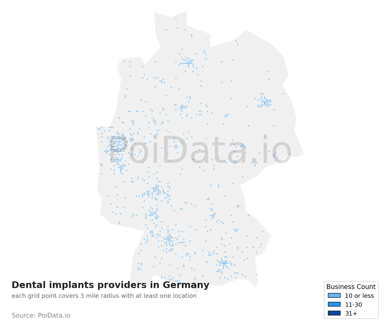 Dental implants provider density map for Germany