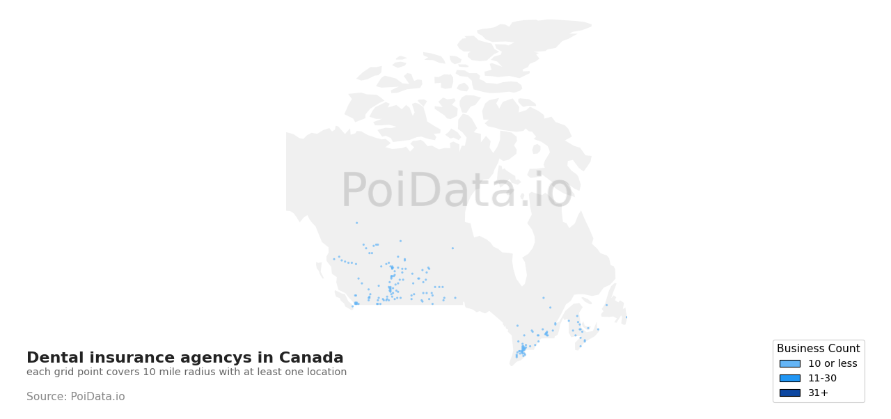 Dental insurance agency density map for Nova Scotia, Canada