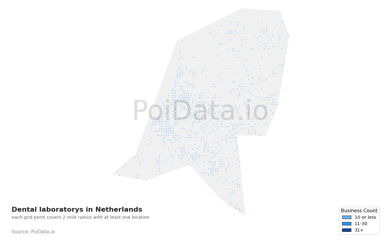 Dental laboratory density map for Netherlands