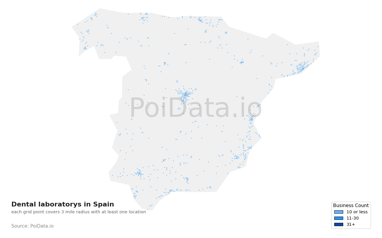 Dental laboratory density map for Spain