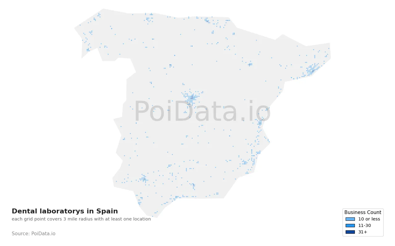 Dental laboratory density map for Spain