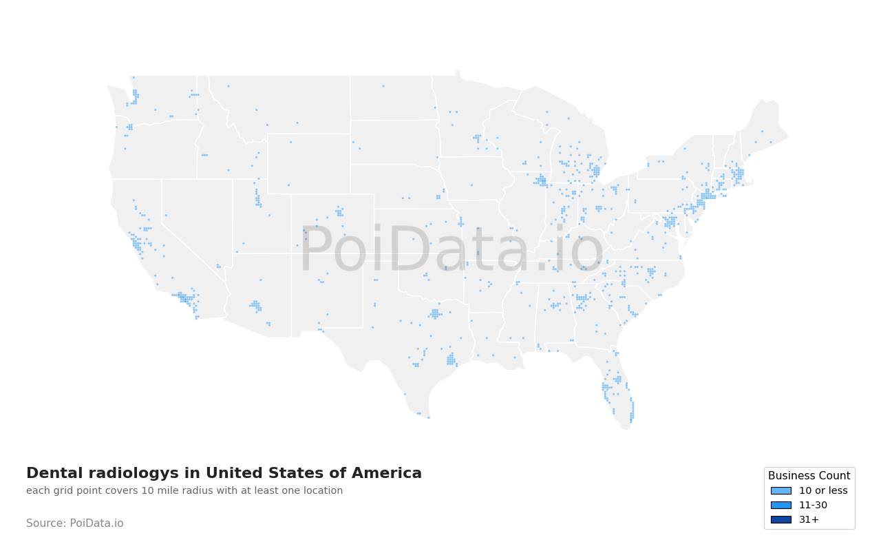Dental radiology density map for United States