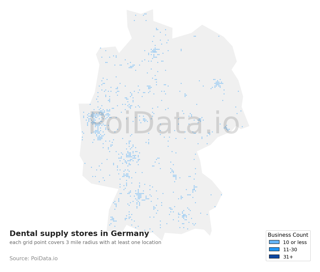 Dental supply store density map for Germany