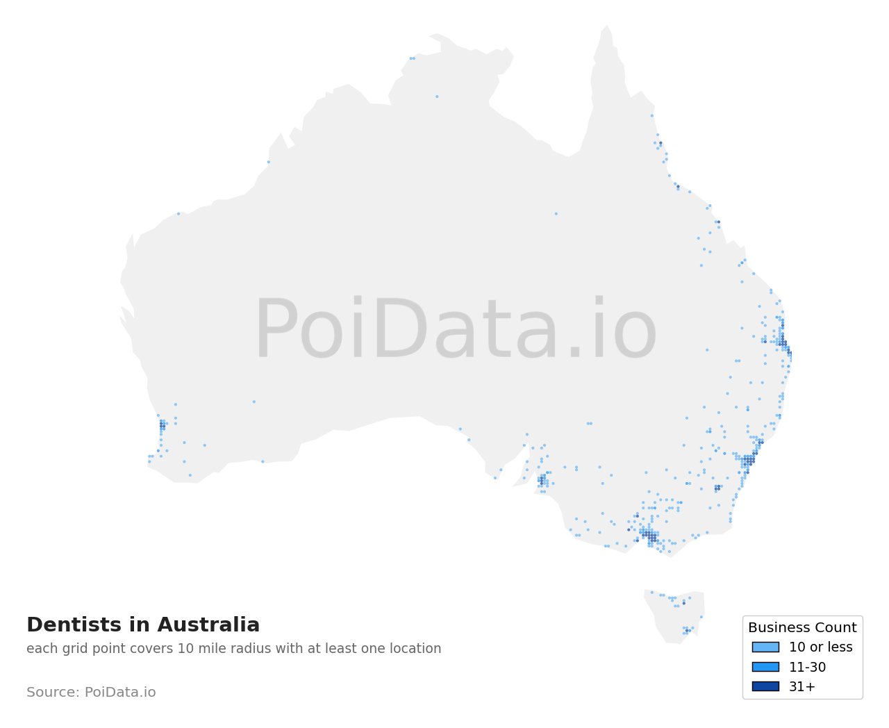 Dentist density map for Australia
